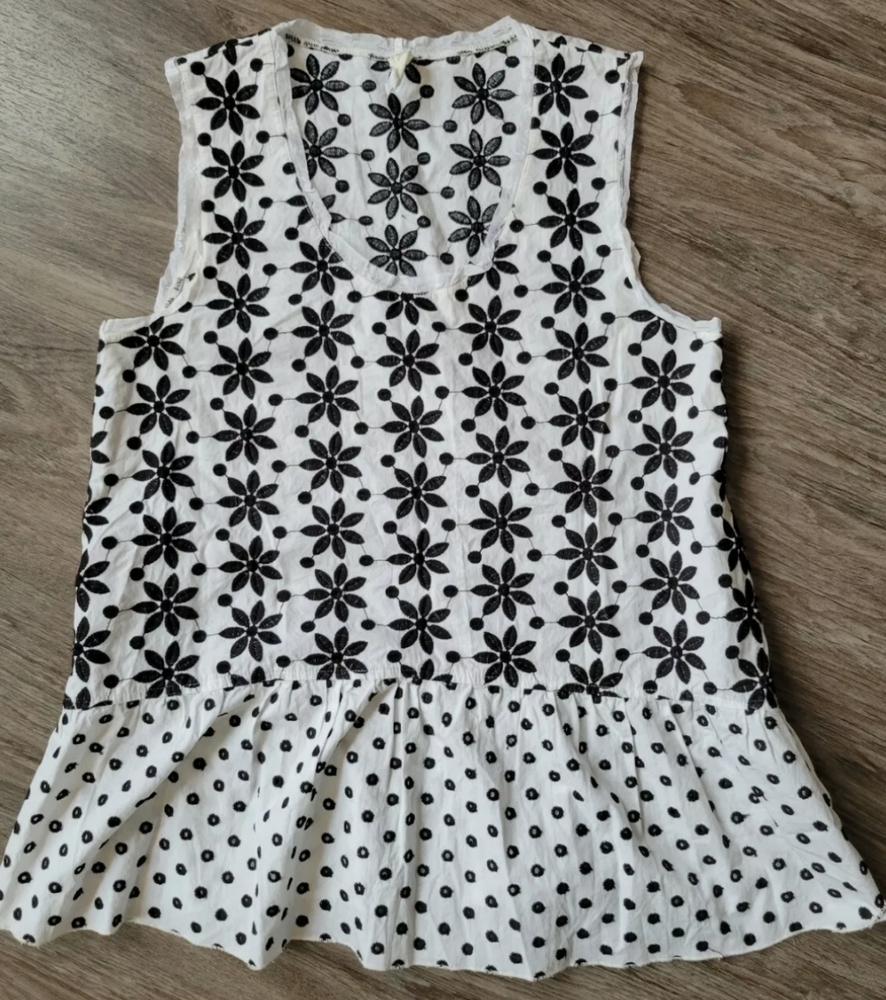 Anthropologie Neesh by D.A R. Black White Embroidered Floral Tank Top S